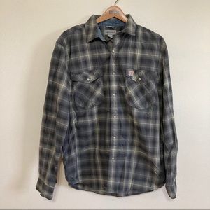 Carhartt Pearl Snap Button Front Plaid Shirt Large